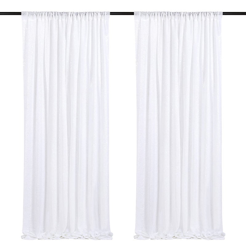 SoarDream White Sequin Backdrop Curtains 2 Pieces 2FTx8FT Glitter Background Sparkly Party Backdops for Christmas Party Wedding Stage Photography Decorations - Image 1